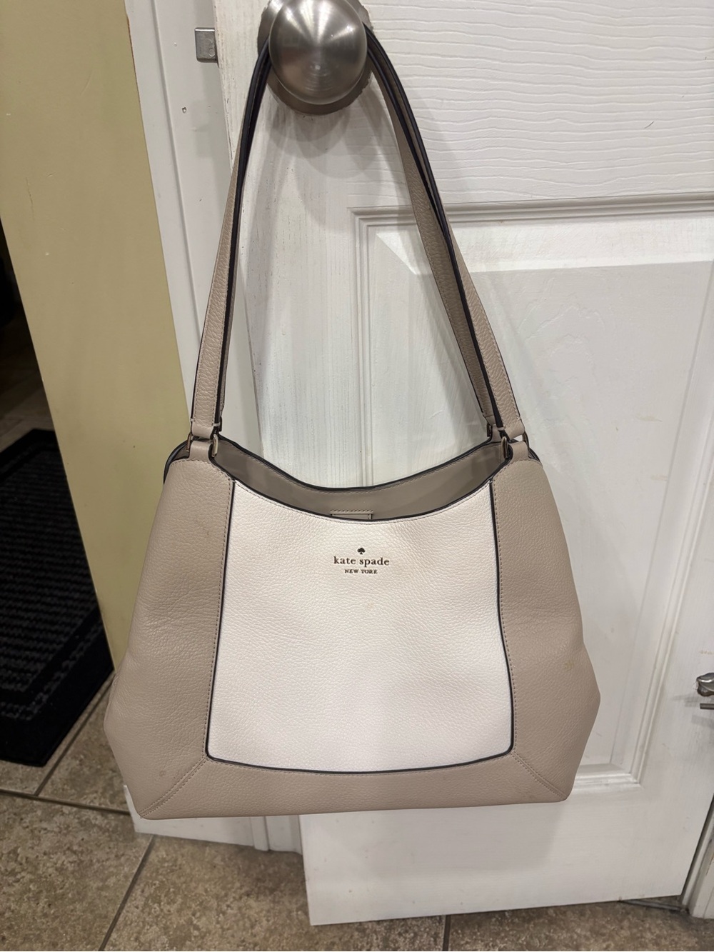 kate spade Two-Tone Taupe & White Leather Shoulder Bag